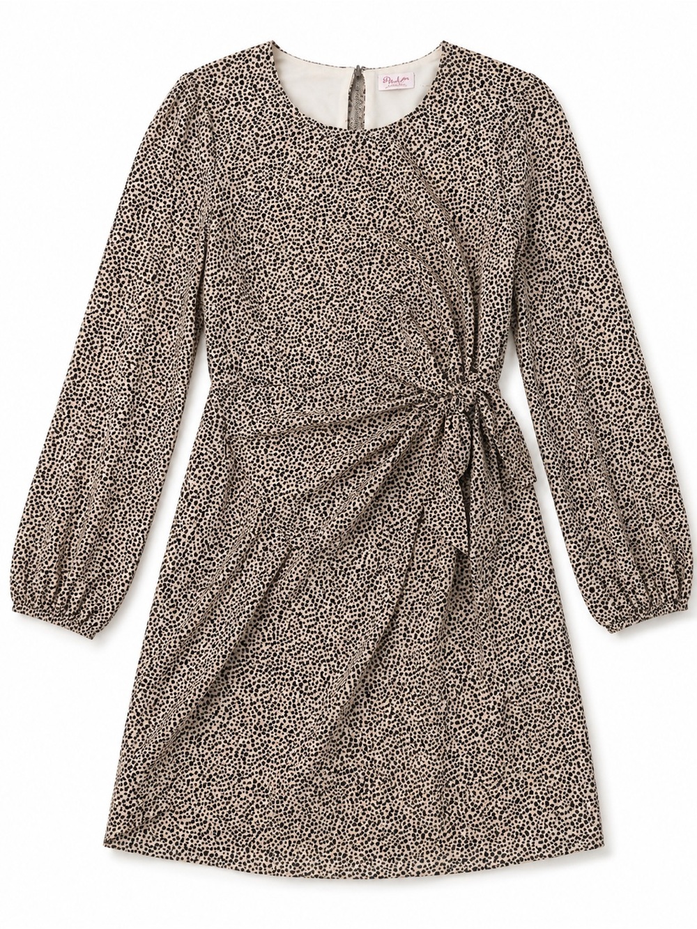Showpo Taupe and Black Leopard Print Long Sleeve Wrap Waist Dress Size 12